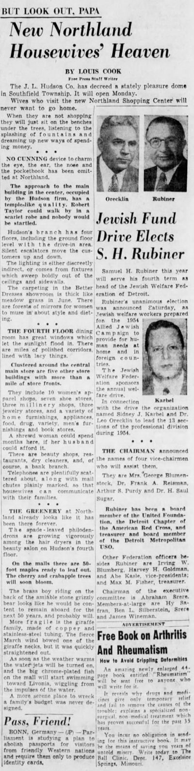 Northland Center - March 1954 Free Press Article